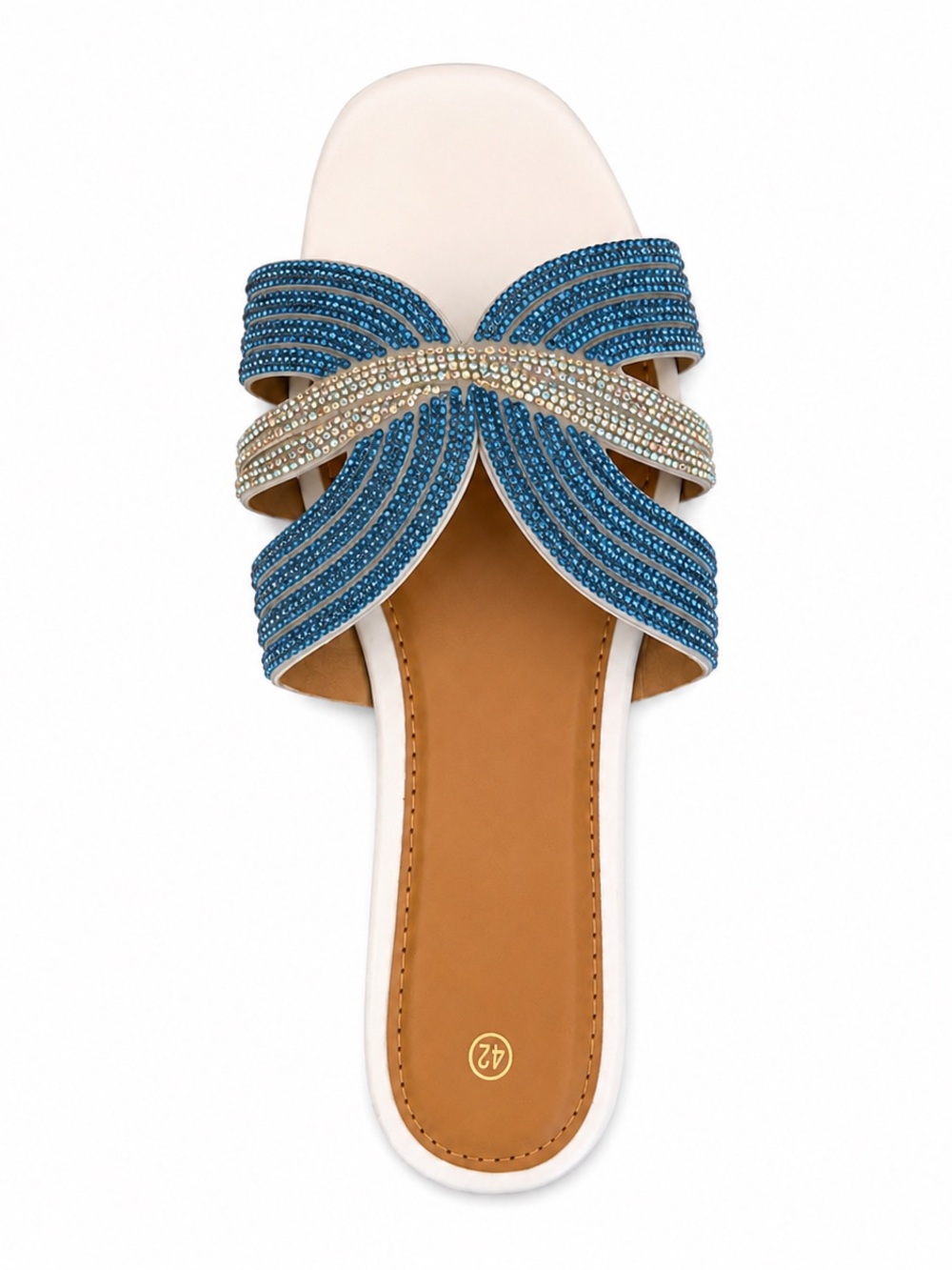 Beaded Blue and Gold Slip-On Sandal